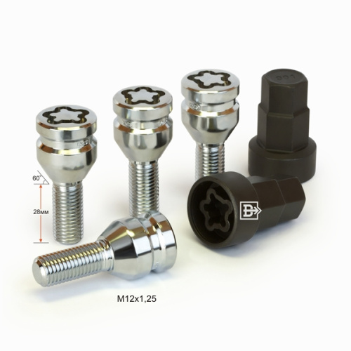 Секретные болты M12x1.25 Конус L-28мм Хром, Ключ 17-19, Арт. 672110F2