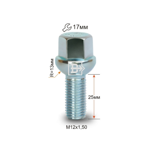 Болт колёсный M12x1.5 Сфера L-25мм Цинк, Ключ 17, Арт. 085100Z