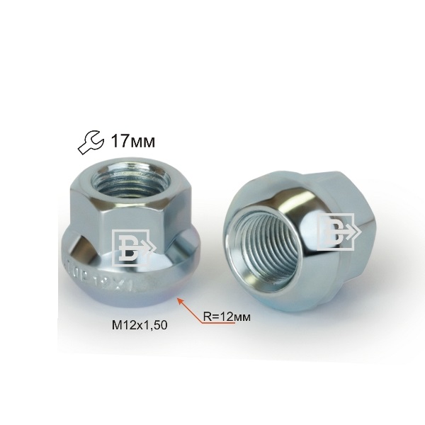 Гайка колеса M12x1.5 Конус h-21мм открытая, Хром, Ключ 17, Арт. D95R