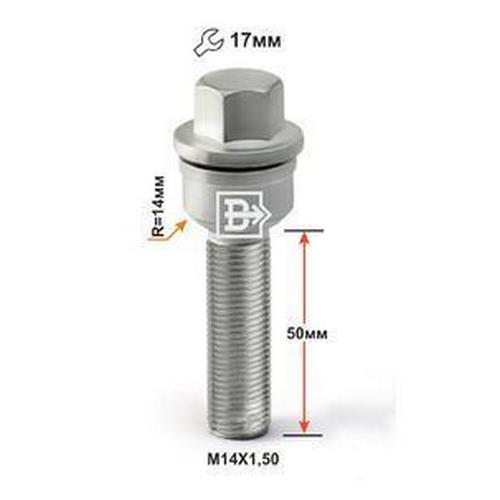 Болт колёсный M14x1.5 Сфера L-50мм Дакромет, Ключ 17, Арт. T184195