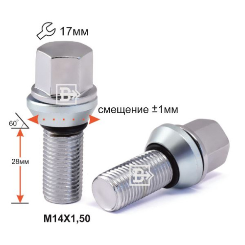 Болт колёсный M14x1.5 Конус L-28мм Хром, Ключ 17, Арт. 174110PCD