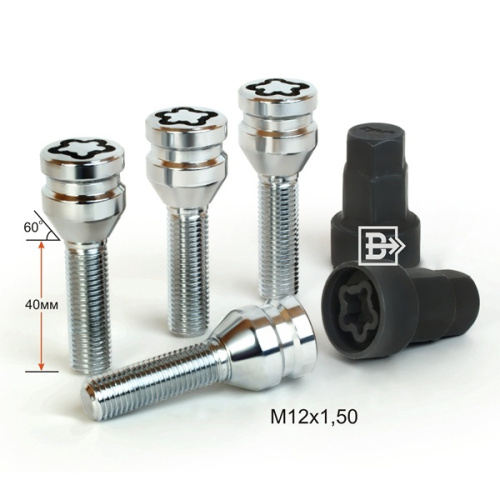 Секретные болты M12x1.5 Конус L-40мм Хром, Ключ 17-19, Арт. 675157F2