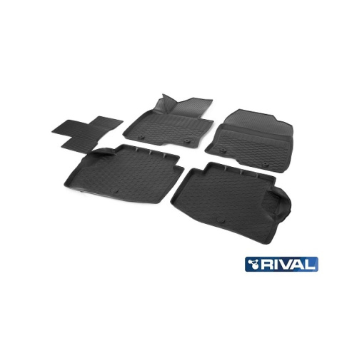 Коврики в салон Mazda CX-9 (TC) 2015-2021, полиуретан 3D Rival, Черный, Арт. 13804001