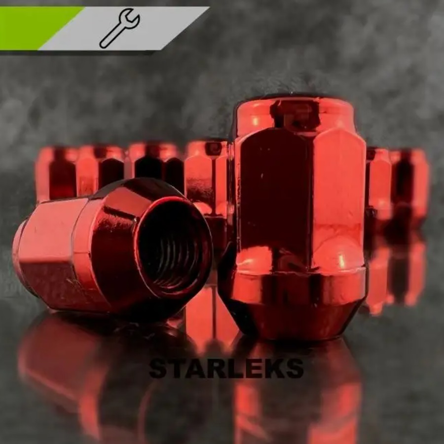 Гайка колеса M12x1.5 Конус h-35мм закрытая, Красный хром, Ключ 19, Арт. 801445HT/red