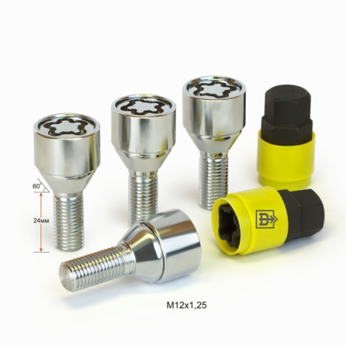 Секретные болты M12x1.25 Конус L-24мм Хром, Ключ 17-19, Арт. 672093X2
