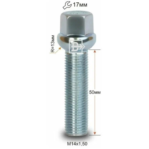Болт колёсный M14x1.5 Сфера L-50мм Цинк, Ключ 17, Арт. 084195 Z