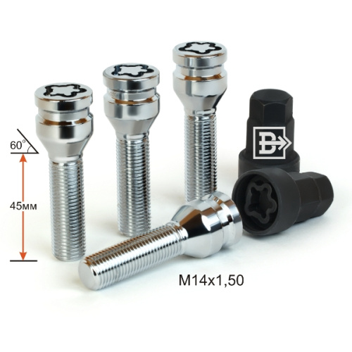 Секретные болты M14x1.5 Конус L-45мм Хром, Ключ 17-19, Арт. 674177F2