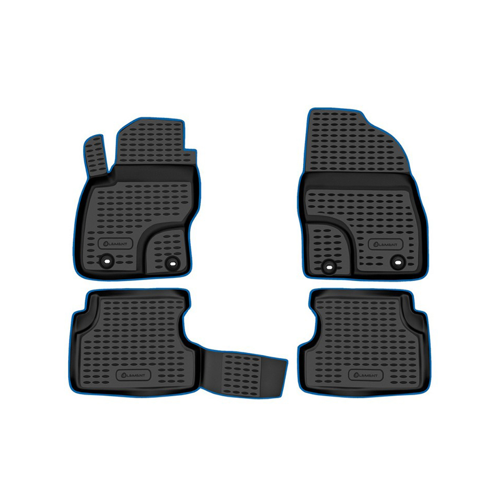 Коврики в салон Ford Focus  2004-2008 Хэтчбэк 3 дв., полиуретан Element, Черный, синий кант Арт. KANTNLC1603210BL