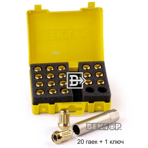 Комплект гаек M12x1.25 Конус h-33мм закрытая, Золотой хром, Спец Ключ, Арт. 911144GD20
