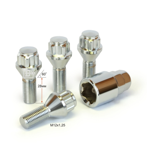 Секретные болты M12x1.25 Конус L-28мм Хром, Ключ 17-19, Арт. 372110H1