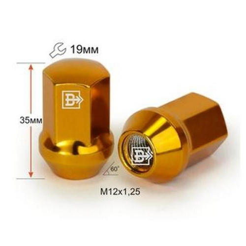 Гайка колеса M12x1.25 Конус h-35мм закрытая, Золотой хром, Ключ 19, Арт. 801444GDCR
