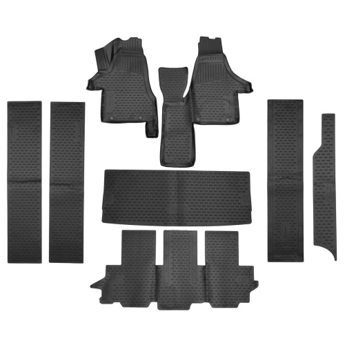 Коврики в салон Volkswagen Multivan (T6) 2015-2020, полиуретан 3D Element, Черный, Comfortline Long/Short Арт. ELEMENT3DA38526210K