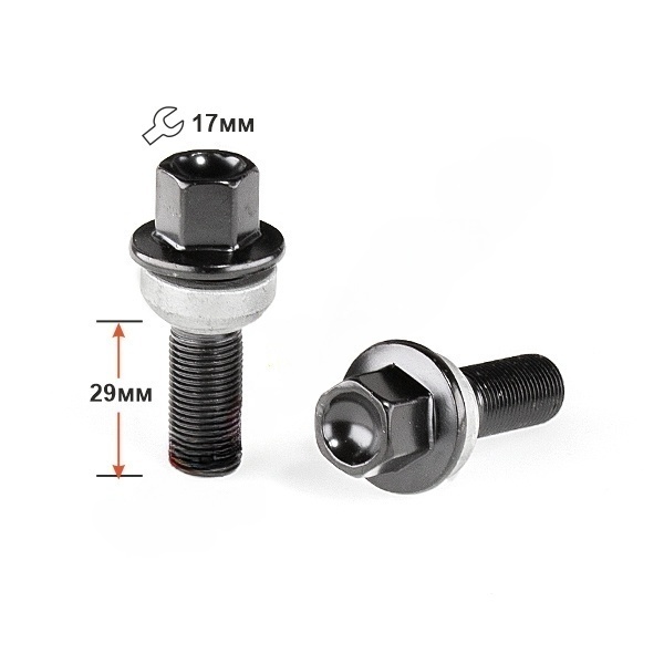 Болт колёсный M14x1.25 Сфера L-29мм Черный цинк, Ключ 17, Арт. X87115BA