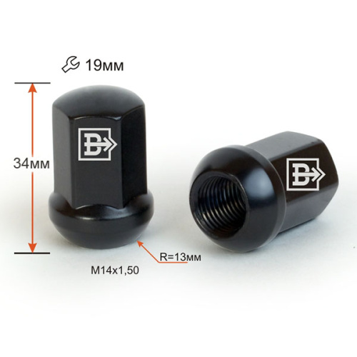 Гайка колеса M14x1.5 Сфера h-34мм закрытая, Черный хром, Ключ 19, Арт. 801448BBA