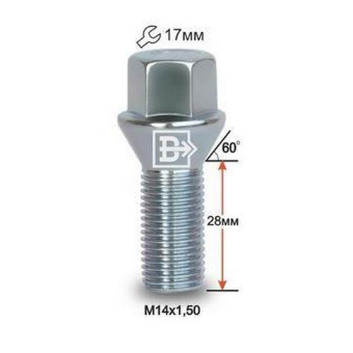 Болт колёсный M14x1.5 Конус L-28мм Цинк, Ключ 17, Арт. 2074110LZ