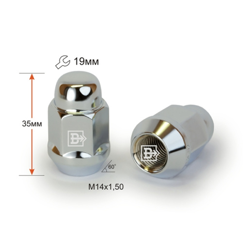 Гайка колеса M14x1.5 Конус h-35мм закрытая, Хром, Ключ 19, Арт. 401448CR