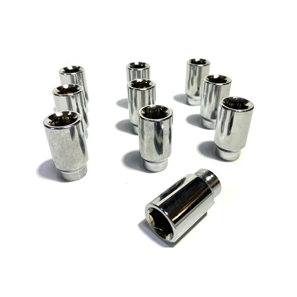 Гайка колеса M12x1.25 Конус с носиком h-37мм открытая, Хром, Ключ внешний 6-шлицевой, Арт. DST20B37ET