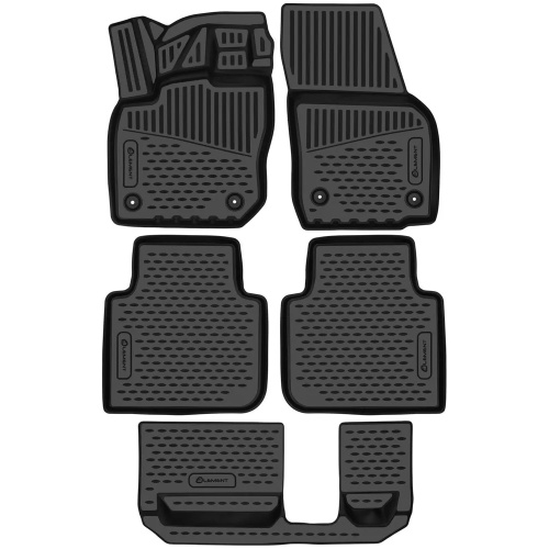 Коврики в салон Skoda Kodiaq  (NG) 2023-, полиуретан 3D Element, Черный, 5/7 мест, 3 ряда Арт. ELEMENT3DAN1077210K