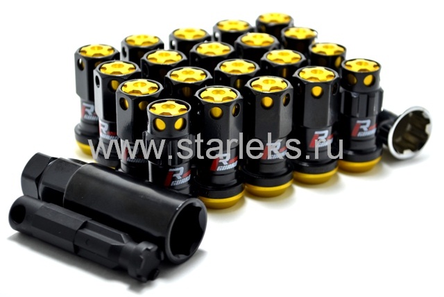 Комплект гаек M12x1.25 Конус h-46мм , Жолтый, Ключ 19, кованые Арт. kk911944RCN(16/4/3)GD
