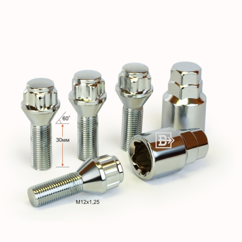Секретные болты M12x1.25 Конус L-30мм Хром, Ключ 17-19, Арт. 372120H2