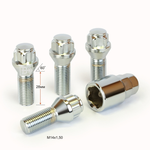 Секретные болты M14x1.5 Конус L-28мм Хром, Ключ 17-19, Арт. 374110H1