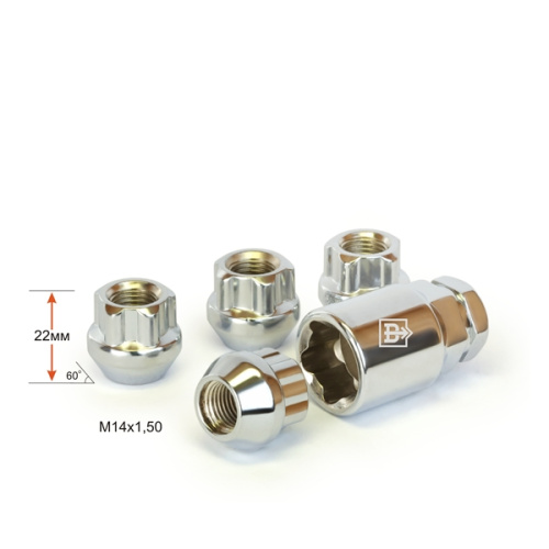 Гайки секретные M14x1.5 Конус h-22мм открытая, Хром, Спец Ключ, Арт. 406148H1