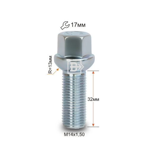 Болт колёсный M14x1.5 Сфера L-32мм Цинк, Ключ 17, Арт. 084125Z