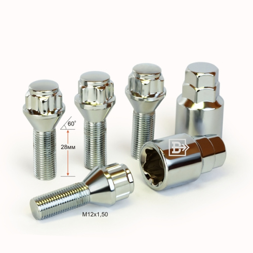 Секретные болты M12x1.5 Конус L-28мм Хром, Ключ 17-19, Арт. 375110H2
