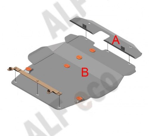 Защита картера двигателя, КПП Mitsubishi Galant 7 1992-1996 Седан V-1,8; 2,0; 2,5; 2,0TD 4wd (2 части) Арт. ALF1418st