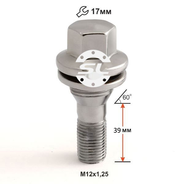 Болт колёсный M12x1.25 Прессшайба L-39мм Хром, Ключ 17, PEUGEOT(NEW) Арт. P72156(39)N