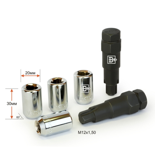 Гайки секретные M12x1.5 Конус h-30мм закрытая, Хром, Ключ 19, Арт. 206445F2