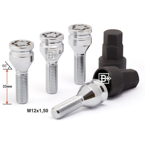 Секретные болты M12x1.5 Конус L-33мм Хром, Ключ 17-19, Арт. 675130F2