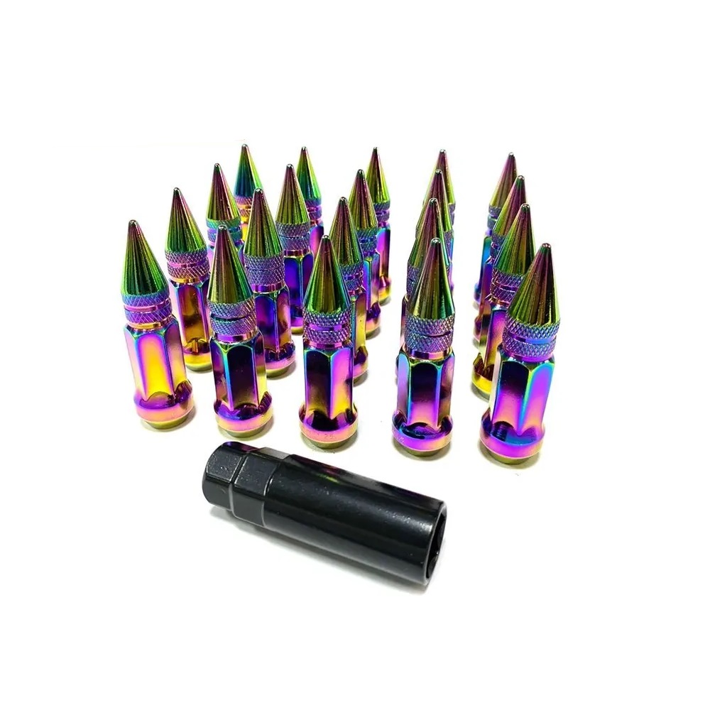 Комплект гаек M12x1.5 Конус h-80мм пики, Радужный хром, Ключ 19, Арт. KK911945SD/PH