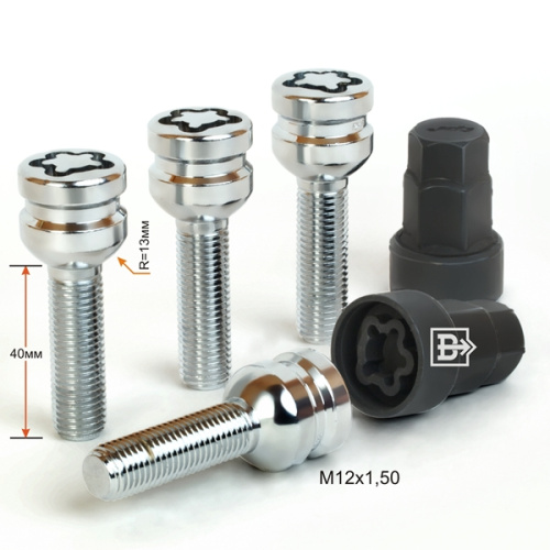 Секретные болты M12x1.5 Сфера L-40мм Хром, Ключ 17-19, Арт. 685157F2