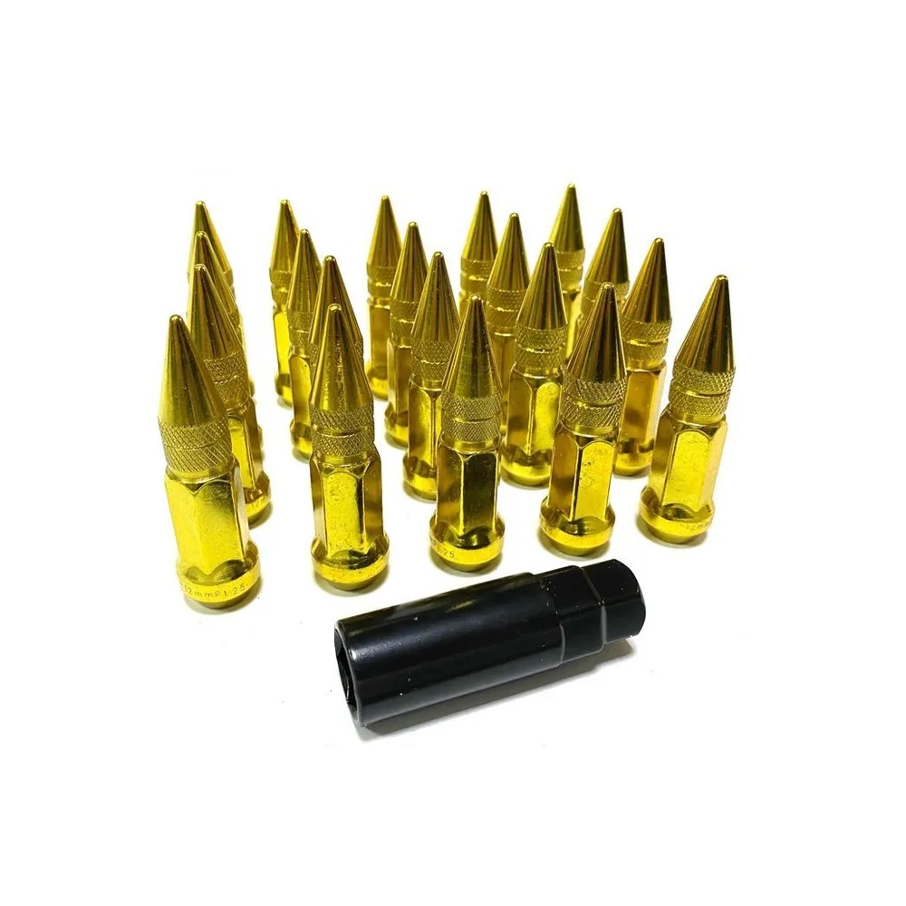 Комплект гаек M12x1.5 Конус h-80мм пики, Золотой, Ключ 19, Арт. KK911945SD/GD