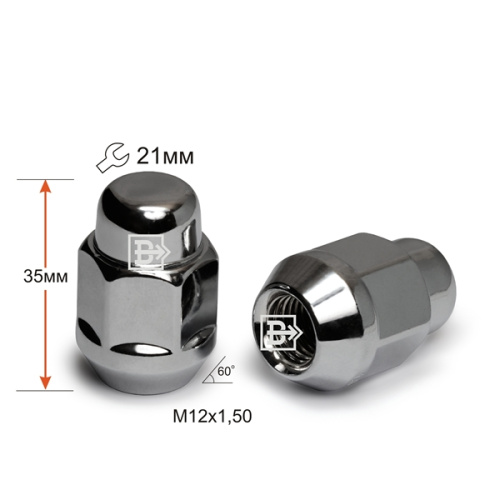 Гайка колеса M12x1.5 Конус h-35мм закрытая, Хром, Ключ 21, Арт. 901445CR