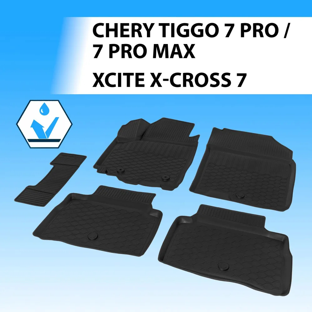 Коврики в салон Chery Tiggo 7 Pro 2020-, полиуретан 3D Rival, Черный, Арт. RIV10908003