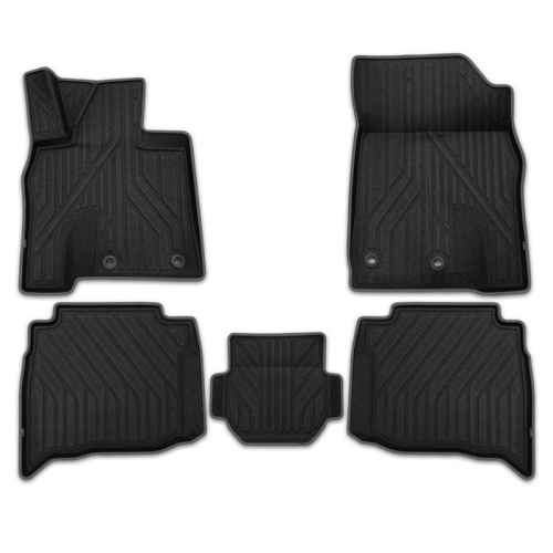 Коврики в салон Toyota Land Cruiser 200 2012-2015 FL1, полиуретан 3D KVEST с серым кантом, Черный, Арт. KVESTTYT00001K1