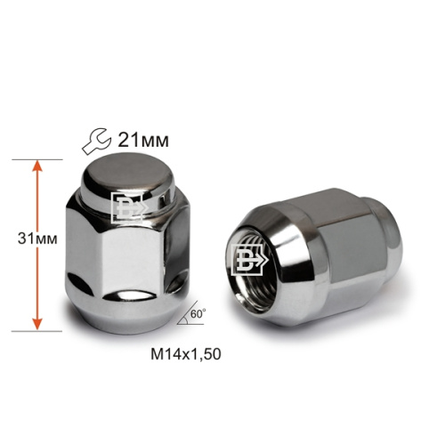 Гайка колеса M14x1.5 Конус h-31мм закрытая, Хром, Ключ 21, Арт. 901348 Cr