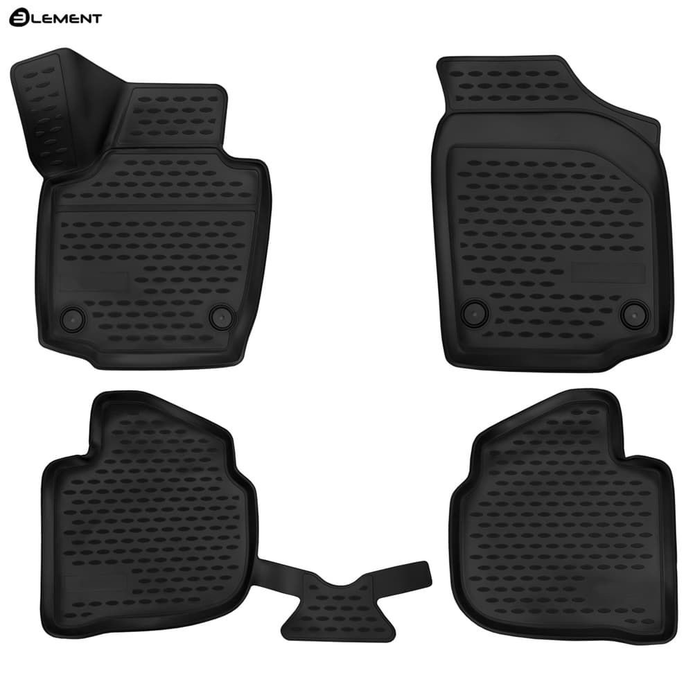 Коврики в салон Volkswagen Polo  2020-2023, полиуретан 3D Element, Черный, Арт. NLC.3D.45.15.210k