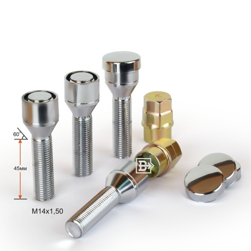 Секретные болты M14x1.5 Конус L-45мм Хром, Ключ 17-19, Арт. 374177X2