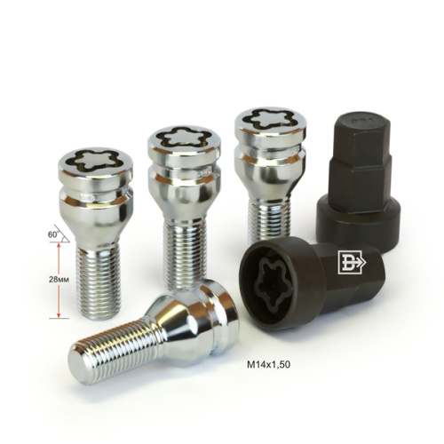 Секретные болты M14x1.5 Конус L-28мм Хром, Ключ 17-19, Арт. 674110F2