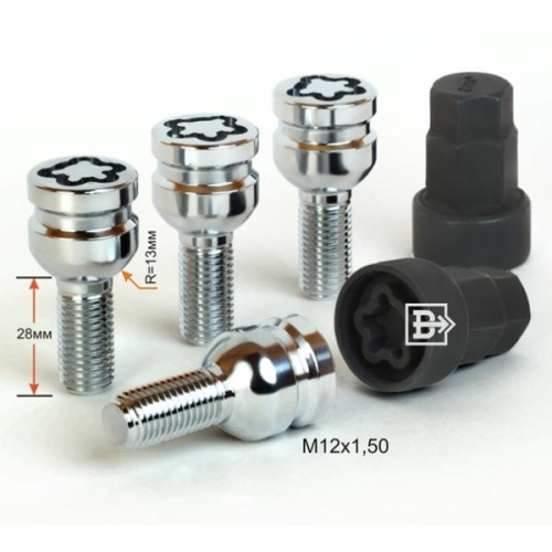 Секретные болты M12x1.5 Сфера L-28мм Хром, Ключ 17-19, Арт. 685110F2
