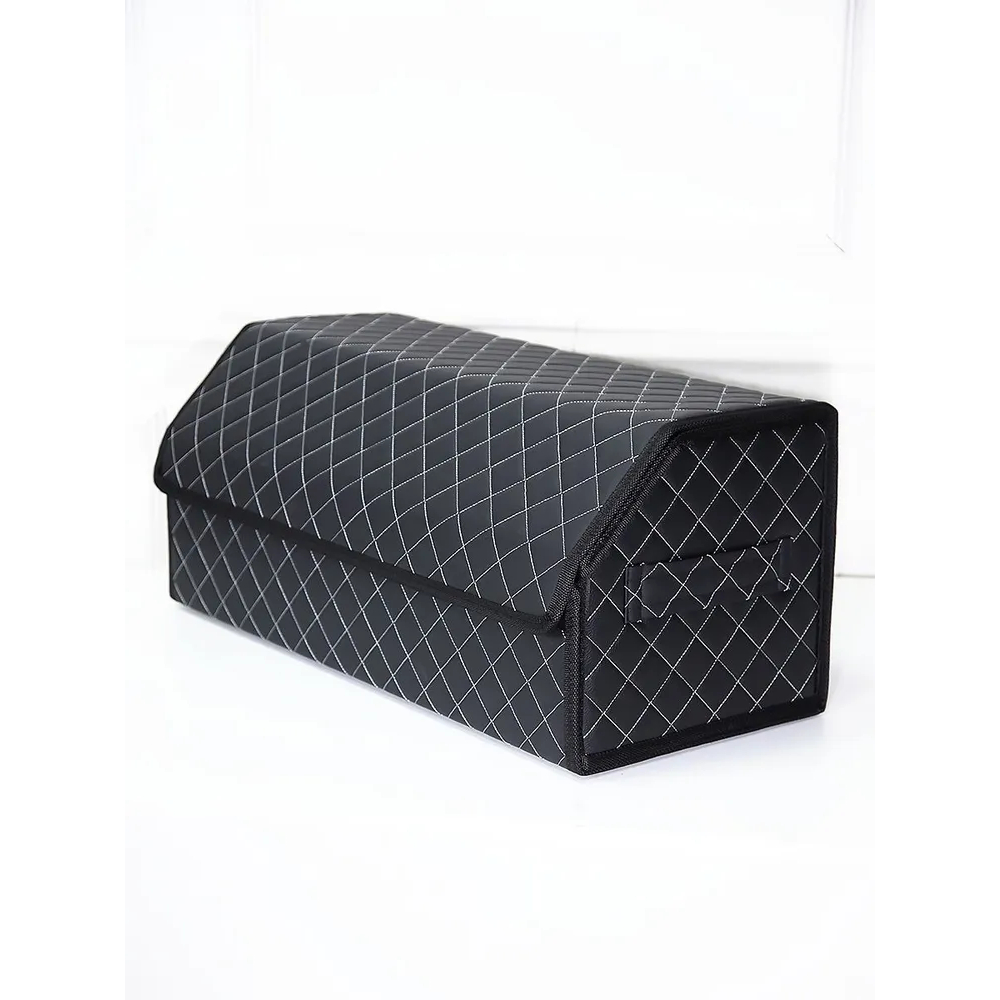 Органайзер в багажник из экокожа, черны+черный.белая строчка х2 с липучкой, (50x30x30см) арт. 01967