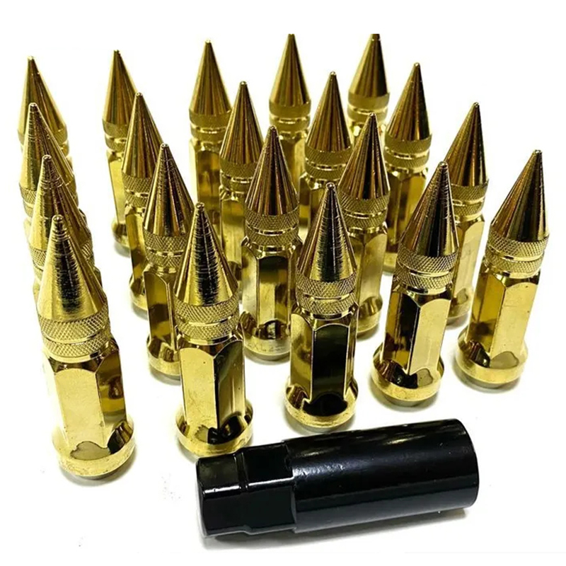Комплект гаек M12x1.5 Конус h-80мм пики, Золотой, Ключ 19, Арт. KK911945SD/TIGD