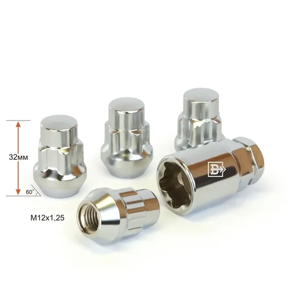 Гайки секретные M12x1.25 Конус h-32мм закрытая, Хром, Ключ 17-19, Арт. 416444H1