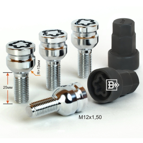 Секретные болты M12x1.5 Сфера L-21мм Хром, Ключ 17-19, Арт. 685080F2