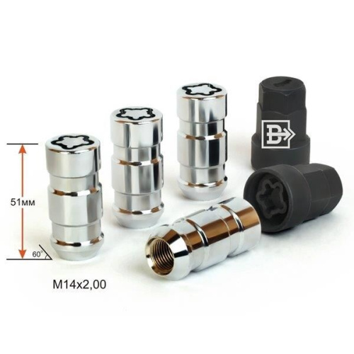 Гайки секретные M14x2.0 Конус h-51мм закрытая, Хром, Ключ 19-21, Арт. 766473F2