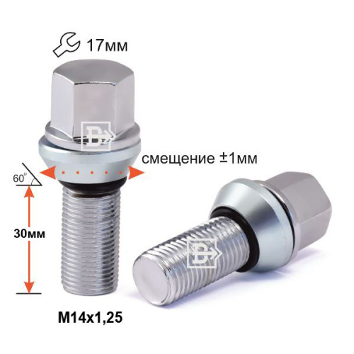 Болт колёсный M14x1.25 Конус L-30мм Хром, Ключ 17, Арт. 177120PCD