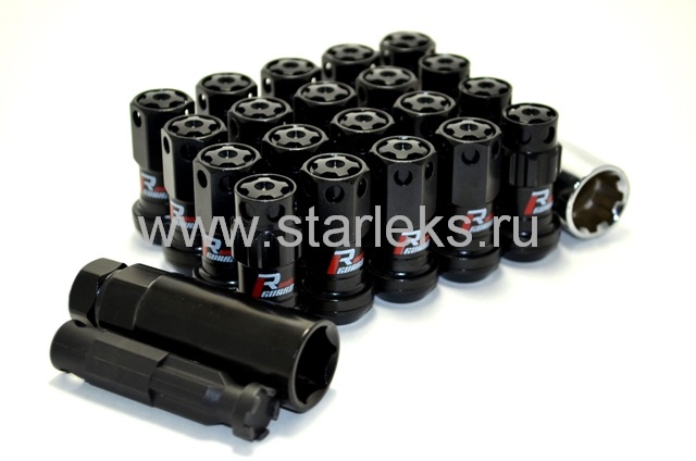 Комплект гаек M12x1.5 Конус h-46мм , Черный, Ключ 19, кованые Арт. kk911945RCN(16/4/3)BC